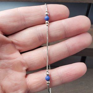 9 Inch Sterling Silver Blue Stone Liquid Silver Ankle Bracelet